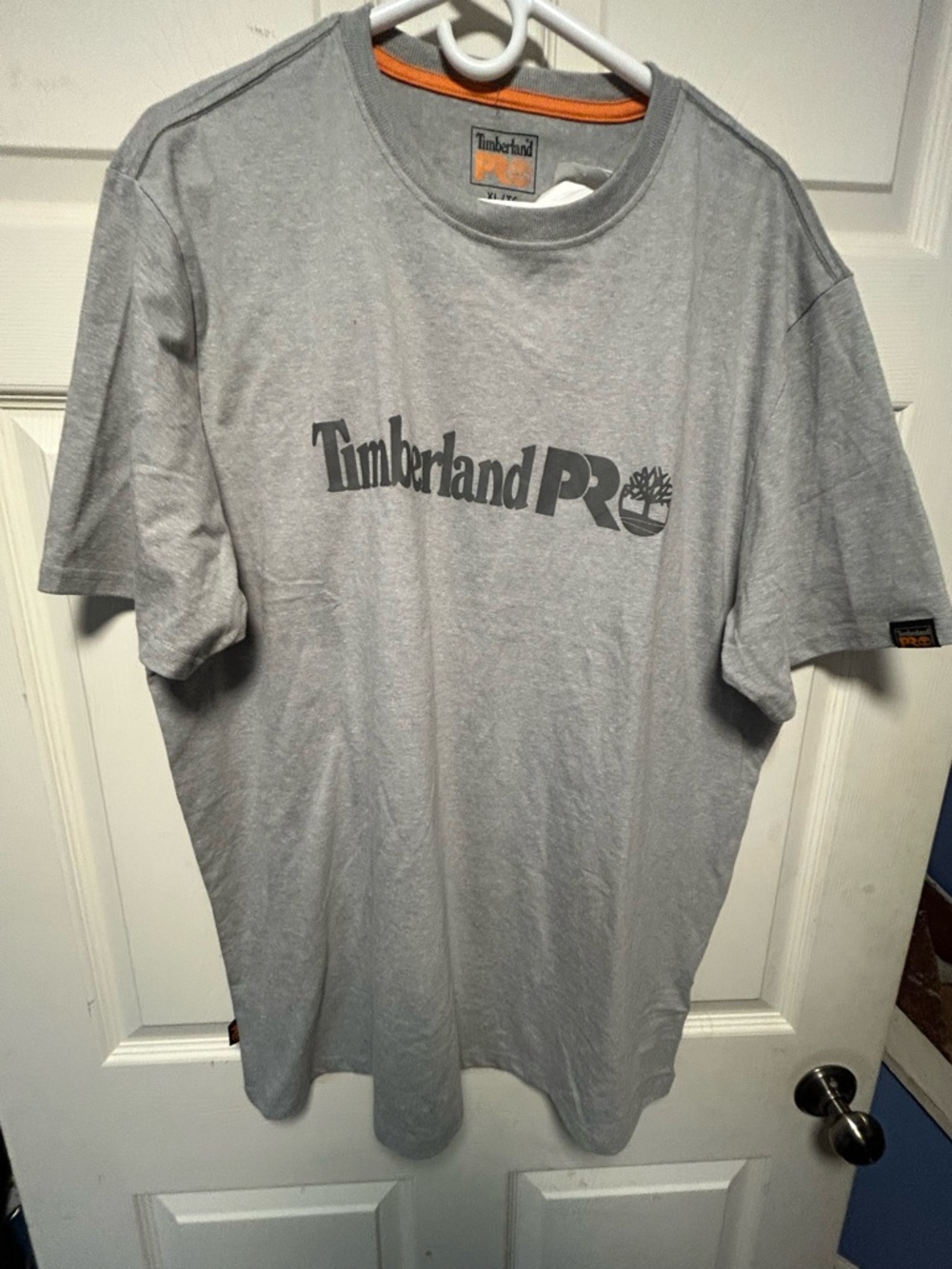 Timberland PRO Light Gray Short Sleeve Logo Tee with Orange crew Neck